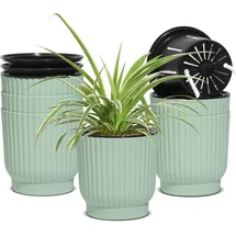 T4U 12cm Kunststoff Selbstbewässerung Blumentopf mit Docht Pflanzentopf Set für Orchideentopf, Kräutertopf, Basilikum Topf, Hydrokultur Topf Innen Blumentopf mit Bewässerungssystem Grün 6er-Set