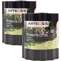 ARTECSIS 2X Rasenkante aus Kunststoff, 9 m x 15cm, Anthrazit, gewellt, Umrandung für Beete, Beeteinfassung, Rasenbegrenzung