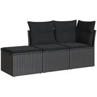 vidaXL 3-tlg Garten-Sofagarnitur mit Kissen Schwarz Poly Rattan Modell 5