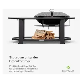 Blumfeldt Merano Circolo L 3-in-1-Feuerschale mit Grillfunktion als Tisch, nutzbar 122 x 87 cm Weiß