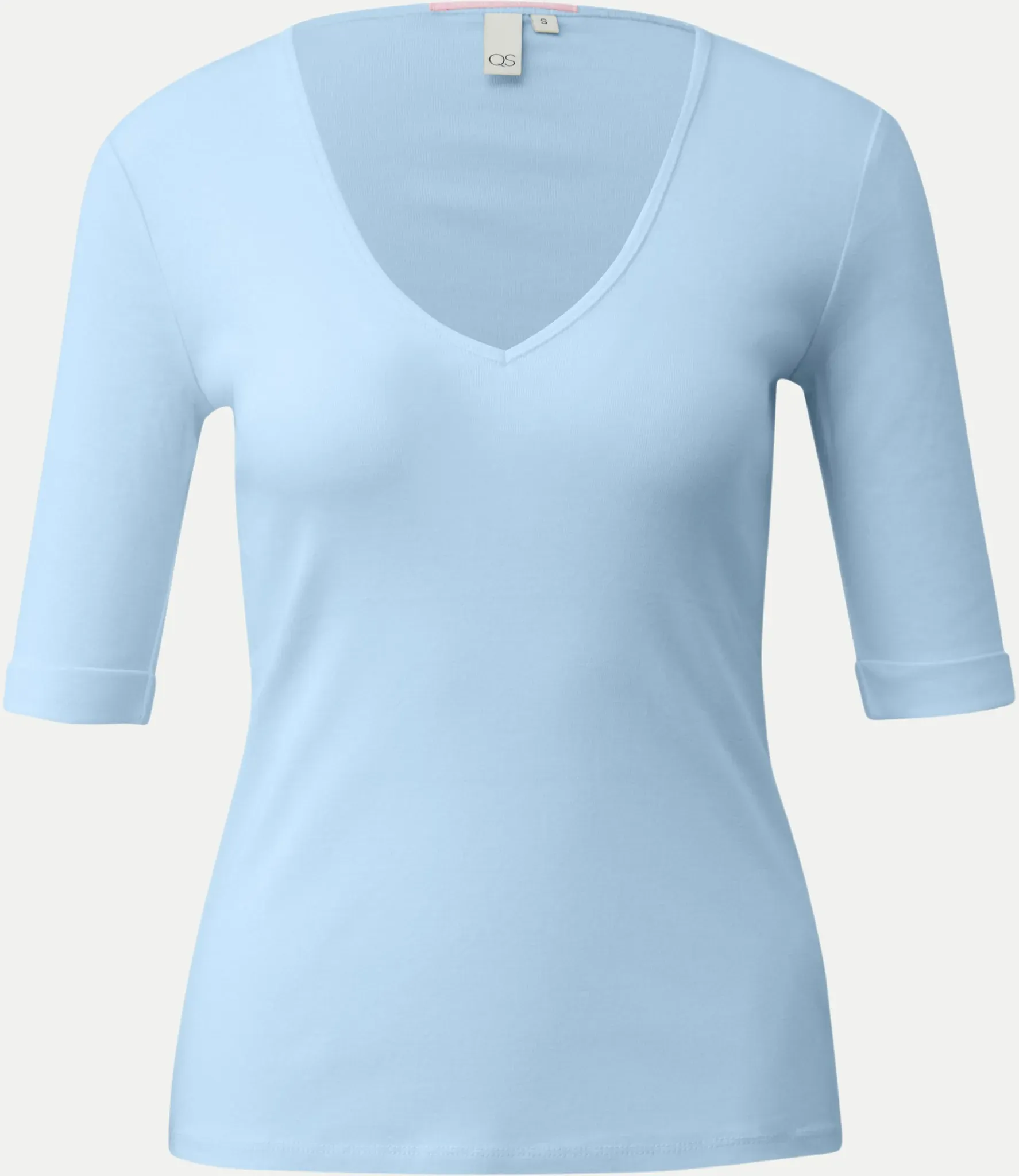 Basic T-Shirt mit V-Ausschnitt Blau M
