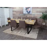 Mendler Esszimmer-Set HWC-H70, Esszimmergruppe Sitzgruppe Esszimmergarnitur, Stoff/Textil Edelstahl gebürstet braun 180cm