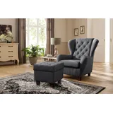 Home Affaire Ohrensessel HOME AFFAIRE "Alexandra", grau (anthrazit), B:92cm H:103cm T:93cm, Samtvelours (100% Polyester);Struktur fein (100% Polyester), Sessel, Ohrensessel, incl. Hocker, mit Steppung, in vielen Farben