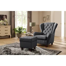 Home Affaire Ohrensessel HOME AFFAIRE "Alexandra", grau (anthrazit), B:92cm H:103cm T:93cm, Samtvelours (100% Polyester);Struktur fein (100% Polyester), Sessel, Ohrensessel, incl. Hocker, mit Steppung, in vielen Farben