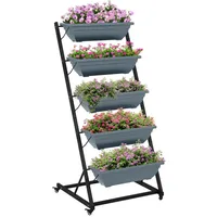 Outsunny Pflanzenständer, Blumenständer mit 5 Etagen, Pflanzenregal mit Rollen,