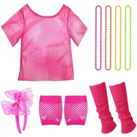 XNIVUIS 80er Jahre Outfit Damen, 90er Jahre Accessoires, 80er 90er Jahre Outfit Damen, 80er Jahre Kleidung Damen Set, Netzshirt, 90er Jahre Neon Party Outfit Mottoparty Accessoires Karneval (8 Pcs)