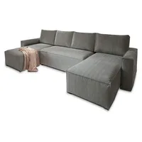 masseno Wohnlandschaft Kordstoff mit Schlaffunktion 295 cm Grau