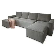 masseno Wohnlandschaft Kordstoff mit Schlaffunktion 295 cm Grau