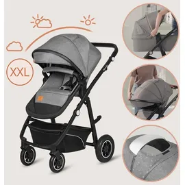 lionelo Bianka Kinderwagen, Autotransporter, Autositz, klappbar, Travel System Rückenlehne, Räder Polsterung, Verdeck XXL-Grau - Grau