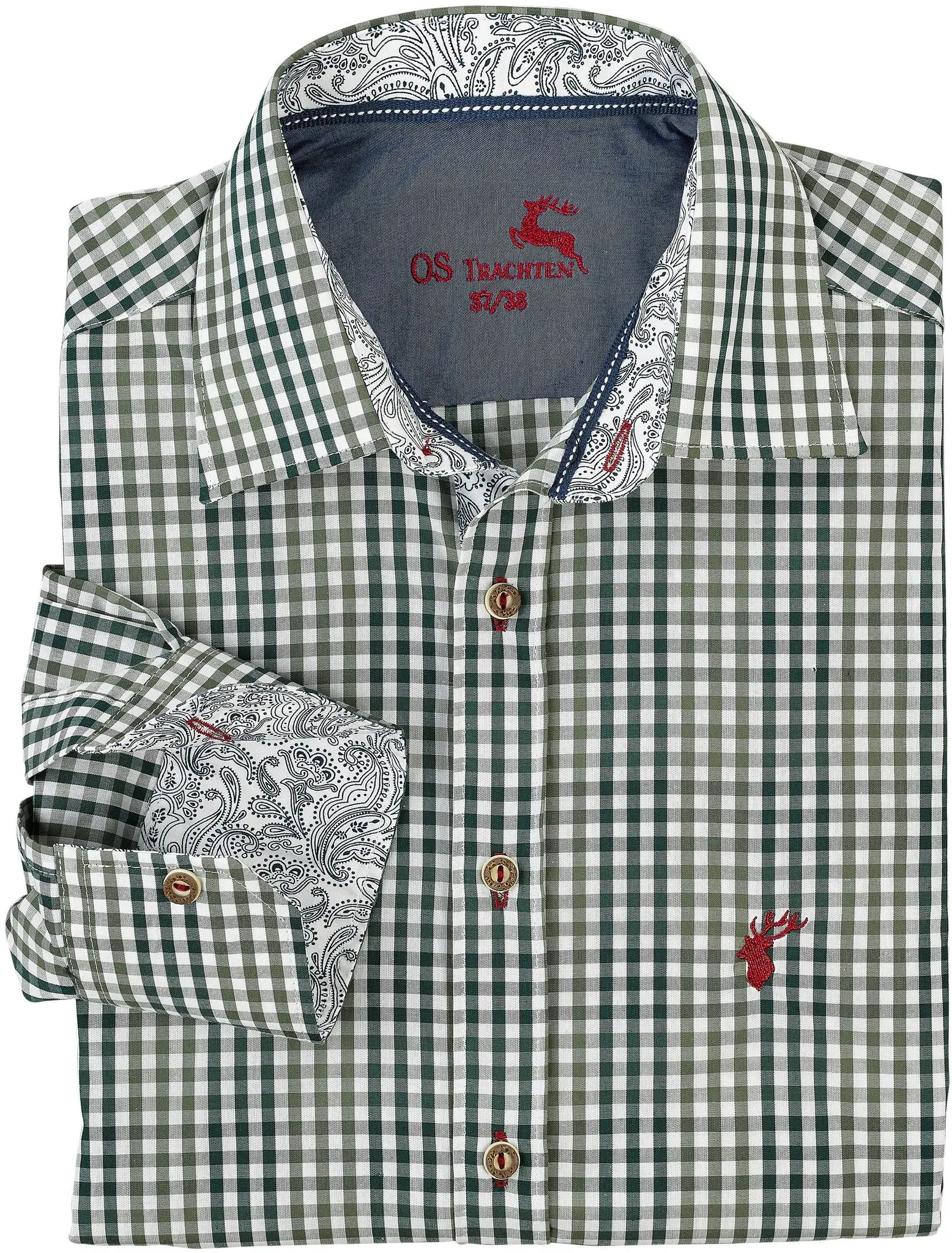 OS-Trachten Herren-Langarmhemd, Slim Fit, trachtengrün, 41/42
