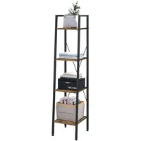 eSituro Bücherregal Leiterregal 4 Ablagen Standregal Aufbewahrung Küchenregal Badregal 34x35x148CM Schwarz+Nussbaum SSTR0054