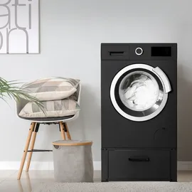 ML-Design Waschmaschinen Untergestell mit Schublade 63x54cm Stahl Schwarz 150kg, Waschmaschinen-unterschrank, Stabiler Waschmaschinensockel, H=31,5cm Podest Erhöhung Unterbau Trockner/kühlschrank
