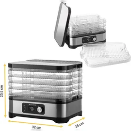 Klamer Dörrautomat, 400W Dörrautomat Edelstahl mit 5 Einlegefächern und 24h-Timer, Trockner mit Temperaturregler von 35-70°C, BPA frei