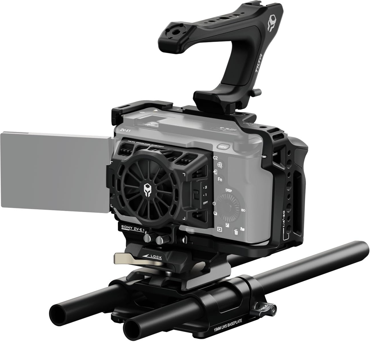 Tilta ZV-E1 Cage, Kompletter Kamerakäfig Kompatibel mit Sony ZV-E1 Pro Kit mit oberem Griff, Kühlsystem, LWS-Grundplatte und NATO-Schiene - Schwarz TA-T35-C-B