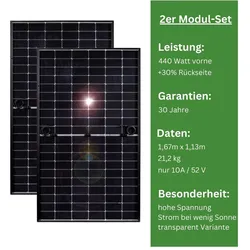 2x 440+ Watt Premium Hochleistungsmodul – Doppelglas transparent Variante zur Stromerzeugung von beiden Seiten (bifazial)