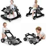 GOPLUS 4-in-1 Lauflernhilfe, Höhenverstellbare & Faltbare Lauflernwagen Tragkraft bis zu 15 kg, Gehfrei mit Licht Musik für Kinder von 6-18 Monat... - Grau