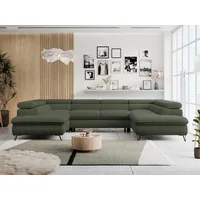 MKS MÖBEL Ecksofa PETER U, Set, Ecksofa U-Form, Wellenfedern, T30-Schaum, form, Sofa big XXL, Bettkasten, Bettfunktion, Einstellbare Kopfstützen grün