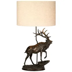 Angus 1-flammige Tischlampe mit ovalem Schirm, Bronzepatina mit natürlichem Schirm - DL-ANGUS-TL