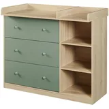 [en.casa] Wickelkommode Beldinupp mit abnehmbarer Wickelaufsatz 93 x 110 x 55 cm Eicheoptik / Grün