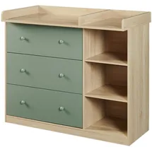 [en.casa] Wickelkommode Beldinupp mit abnehmbarer Wickelaufsatz 93 x 110 x 55 cm Eicheoptik / Grün