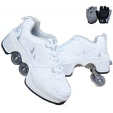 duvetset Rollschuhe Verstellbar Kinder, Inline-Skate Verstellbare Quad-rollschuh-Stiefel 2-in-1-mehrzweckschuhe,Weiß, 35