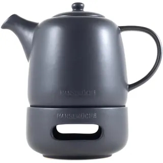 Hanseküche Teekanne mit Stövchen – Hochwertiger Teezubereiter mit Siebeinsatz aus 304 Edelstahl – Design Teegefäß für Tee und Teebeutel Isolierkanne Teekocher, schwarz,Sieb