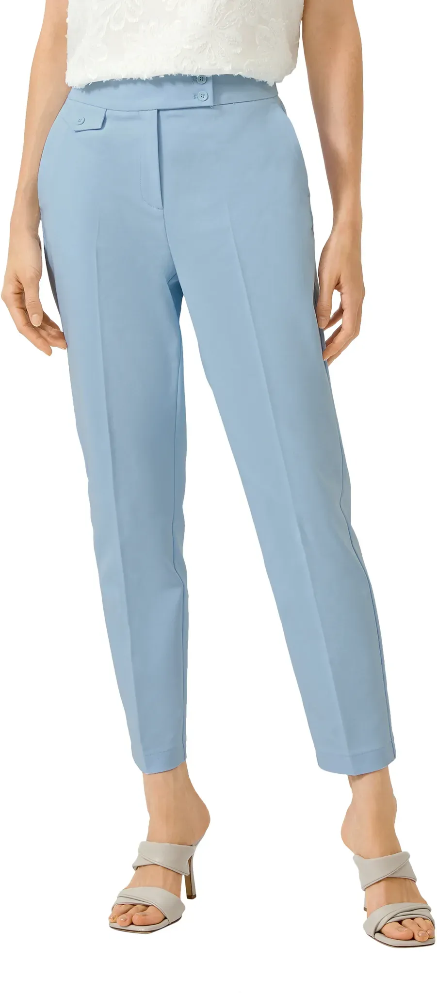 Anzughose S.OLIVER BLACK LABEL, Damen, Gr. 36, N-Gr, blau (light blau), Web, Obermaterial: 50% Polyester, 47% Baumwolle, 3% Elasthan, unifarben, slim fit knöchelfrei, Hosen Anzughose, mit Bügelfalten
