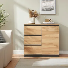 [en.casa] Sideboard Kyr 80x40x75 cm Schwarz/Eicheoptik rustikal [en.casa]