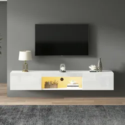 Merax 160 cm weißer Hochglanz-Hängeschrank für 70-Zoll-TV, mit LED-Beleuchtung, Bluetooth-APP-Steuerung, Wandmontierter TV-Ständer