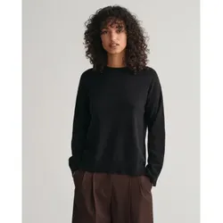 Gant für Damen. 4802120 Pullover mit rundem Halsausschnitt aus sehr feiner schwarzer Schafswolle (XL), Lässig, Langarm