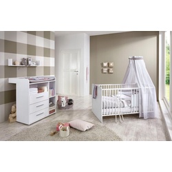 BMG Möbel Babymöbel-Set Luis, (Set, 3-St., Bett + Wickelkommode + Wandboard), Bett + Wickelkommode + Wandboard weiß
