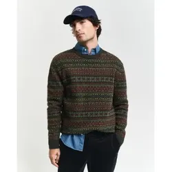 Gant für Herren. 8040211 Grüner Fair Isle-Pullover (L), Lässig, Wolle