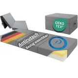 TexDeko® Premium Klappmatratze 75x195cm (3-teilig), komfortable ergonomische Faltmatratze 15cm dick mit 4cm Visco-Schicht und Anti-Rutsch-Unterseite waschbarer Bezug, ideal als Gästematratze (Grau)