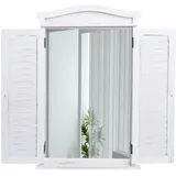 Mendler Wandspiegel Badspiegel Badezimmer Spiegelfenster mit Fensterläden, 71x46x5cm ~ shabby weiß