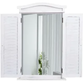 Mendler Wandspiegel Badspiegel Badezimmer Spiegelfenster mit Fensterläden, 71x46x5cm ~ shabby weiß