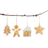levandeo 4er Set Deko Anhänger Lebkuchen MDF Holz Braun Weihnachtsschmuck Weihnachten Deko Baumschmuck Tanne Stern