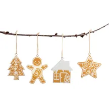 levandeo 4er Set Deko Anhänger Lebkuchen MDF Holz Braun Weihnachtsschmuck Weihnachten Deko Baumschmuck Tanne Stern