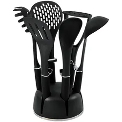 Schäfer 7-tlg. Küchenhelfer-Set Ergonomische Griffe Küchenbesteck Küchenhelfer Küchenutensilien Kochzubehör Set Metallic Schwarz