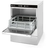 HENDI Geschirrspüler, elektromechanische Steuerung, für Gläser, inklusive 2 Spülkörben von 400x400mm, Besteckkorb, mit Ablauf- und Reinigungs pumpe, 230V/2800W, 472x566x(H)705mm, Edelstahl