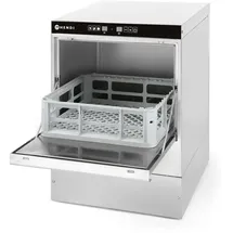 HENDI Geschirrspüler, elektromechanische Steuerung, für Gläser, inklusive 2 Spülkörben von 400x400mm, Besteckkorb, mit Ablauf- und Reinigungs pumpe, 230V/2800W, 472x566x(H)705mm, Edelstahl