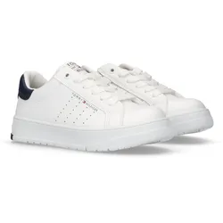 Plateausneaker TOMMY HILFIGER, Kinder, Gr. 41, weiß (weiß, blau), Textil, Synthetik, casual, Schuhe, Schnürschuh, Plateausneaker mit Schnürung