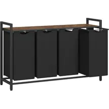 VASAGLE Wäschekorb, 4-Fach Wäschesammler, Herausziehbare und Abnehmbare Wäschesäcke, Wäschesortierer, Regal, Metallrahmen, 4 x 40L, 116 x 33 x 72 cm, Rustikal Braun und Schwarz BLH401B01