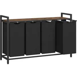 VASAGLE Wäschekorb, 4-Fach Wäschesammler, Herausziehbare und Abnehmbare Wäschesäcke, Wäschesortierer, Regal, Metallrahmen, 4 x 40L, 116 x 33 x 72 cm, Rustikal Braun und Schwarz BLH401B01