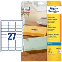 Avery Zweckform Folien-Adressetiketten J4721-25 transparent 63,5 x 29,6 mm