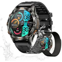 Zevelora Herren's Telefonfunktion IPX8-3ATM Wasserdicht Fitness-Tracker Smartwatch (1.46 Zoll, Android/iOS), Stilvolle Fitnessuhr mit Herzfrequenz, Schlafanalyse & Musiksteuerung schwarz