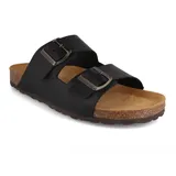 Tuffeln Leder-Sandalen Föhr mit weichem Korkfußbett Zweischnaller Pantoletten, Anthrazit Gr. 43 - 43 EU