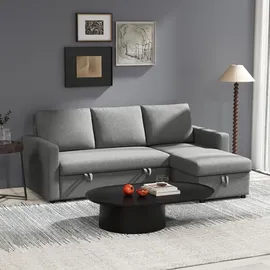 Homcom Ecksofa mit Schlaffunktion Stauraum Schlafsofa mit Chaiselongue L-Form