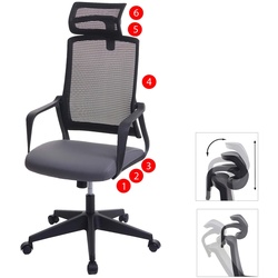 Bürostuhl MCW-J52, Drehstuhl Schreibtischstuhl, ergonomisch Kopfstütze, Kunstleder ~ grau