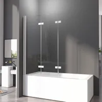 Duschwand für Badewanne 120x140 cm 3-teilig Faltbar Weiß Aluminiumrahmen Duschtrennwand 6mm ESG Glas Nano Beschichtung Badewannenfaltwand