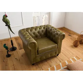 Massivmoebel24 Sessel Chesterfield Leder 105 x 75 x 82 cm Grün